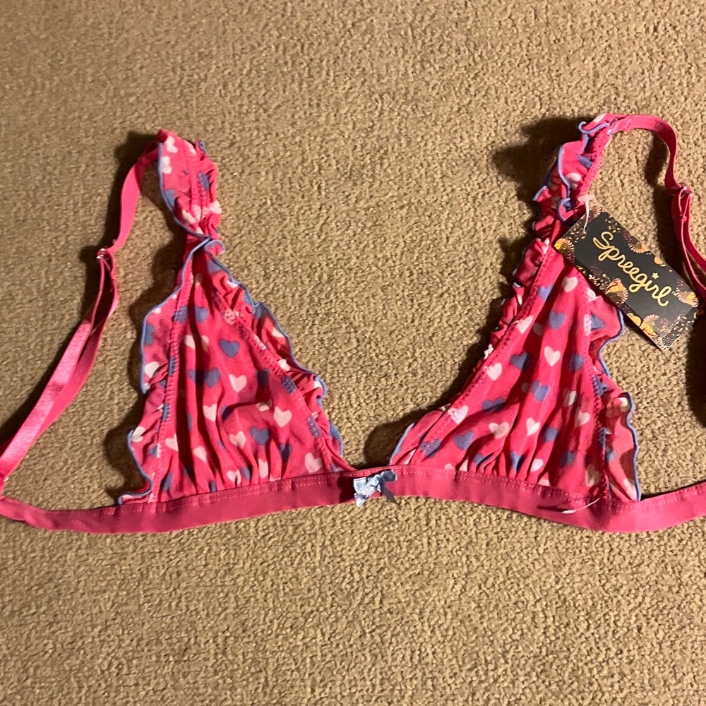 Pink Heart Pattern unlined unwired Bra